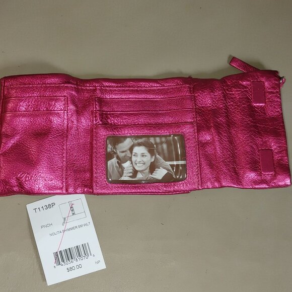 Brighton Nolita Shimmer Small Trifold Wallet Metallic Pink Leather Card Holder - Picture 3 of 11